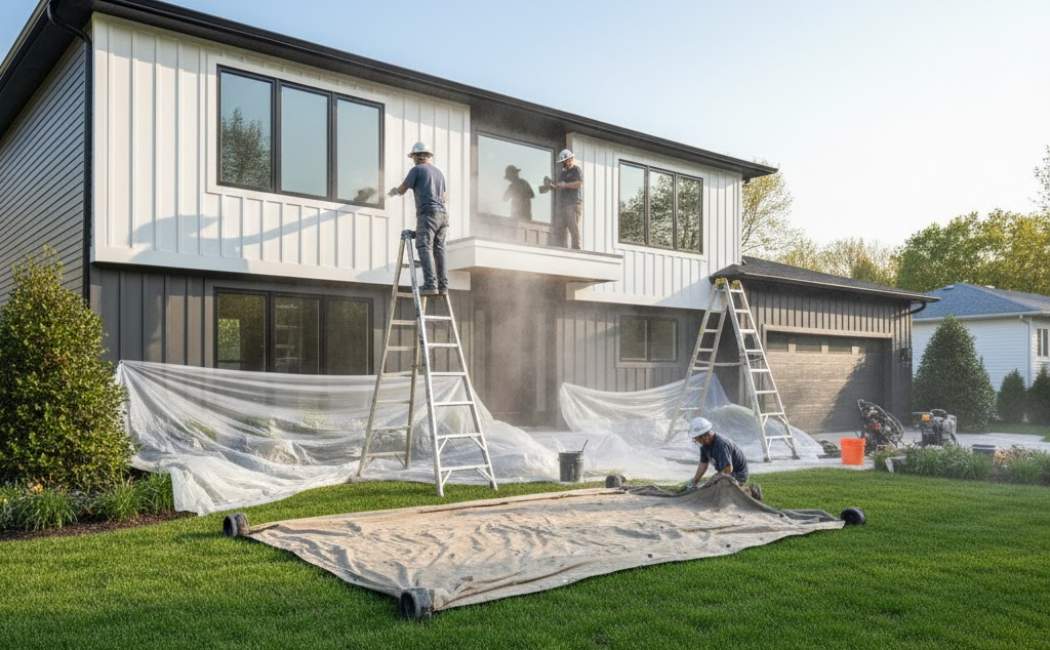 Professional painters preparing home in New Jersey