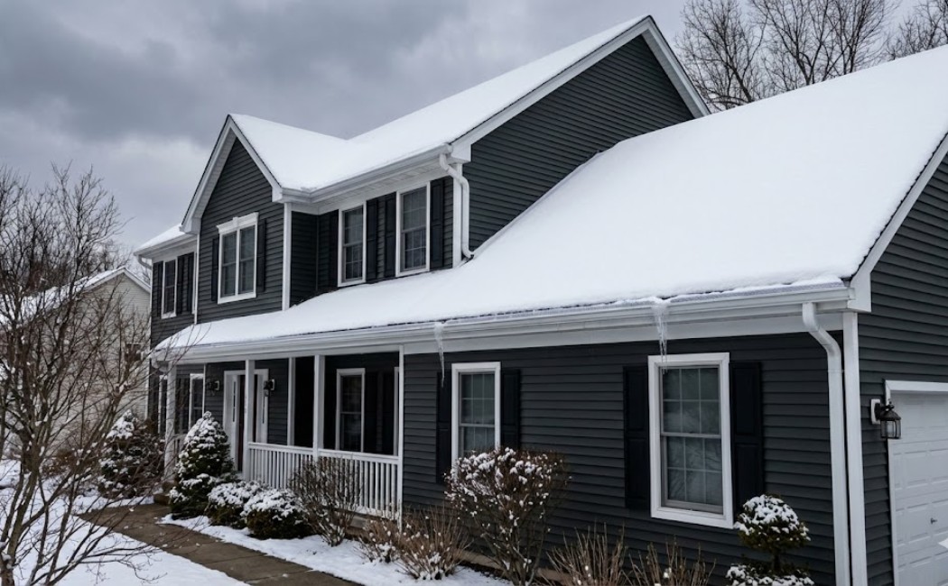 Best gutter guard system installed on the home roof in New Jersey, winte,r preventing ice dams