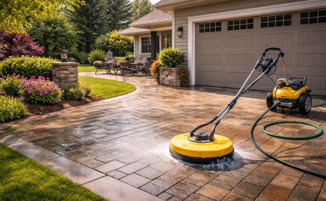 New Jersey driveway and patio cleaned and maintained after winter, ready for spring use